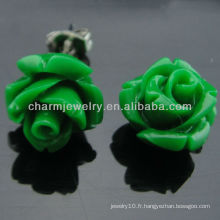 2013 Boucles d&#39;Oreilles en Forme Rose Carved Green Rose Flower Stud EF-011